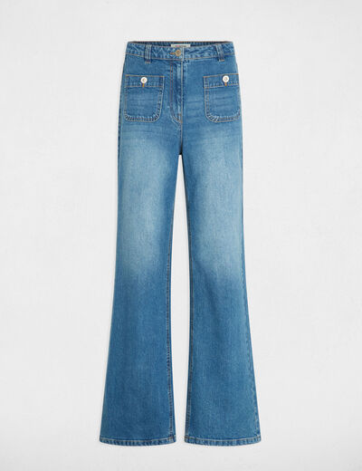 Jean ancho de tiro alto denim stone mujer