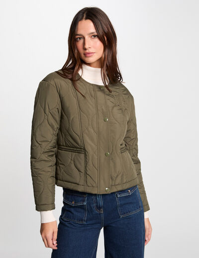 Chaqueta de plumón corta verde caqui mujer