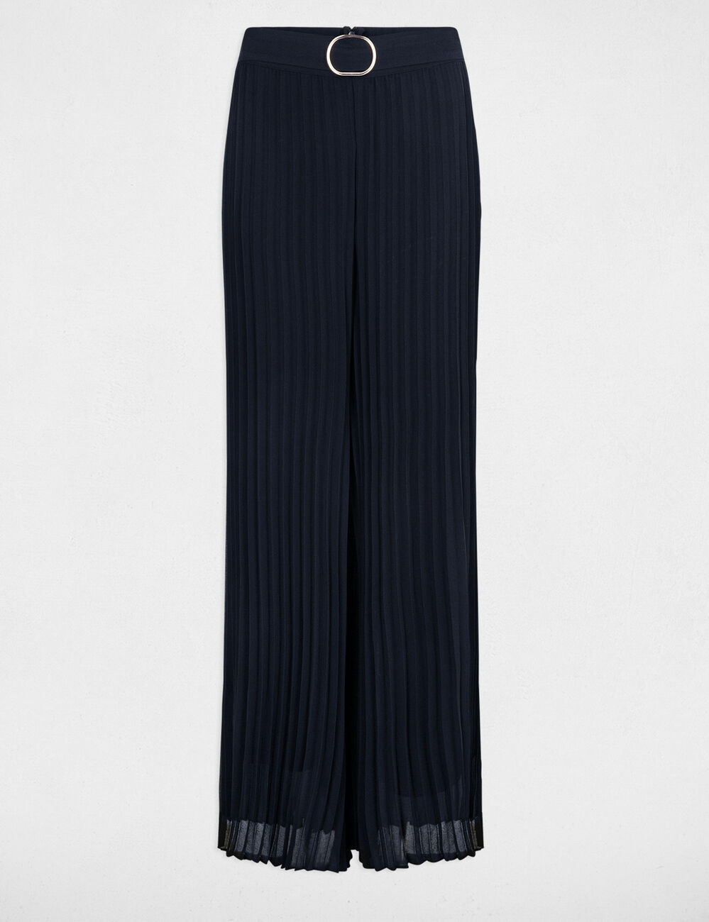Pantalón holgado plisado azul marino mujer