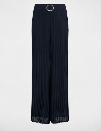 Pantalón holgado plisado azul marino mujer