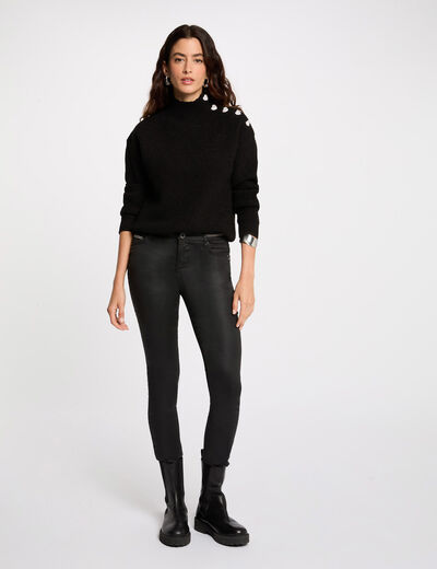 Pantalón slim efecto mojado negro mujer