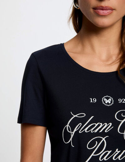 Camiseta con mensaje azul marino mujer