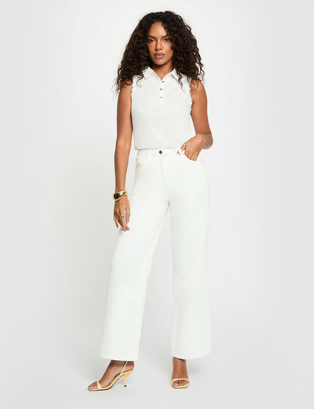 Top sin mangas con cuello solapa blanco mujer