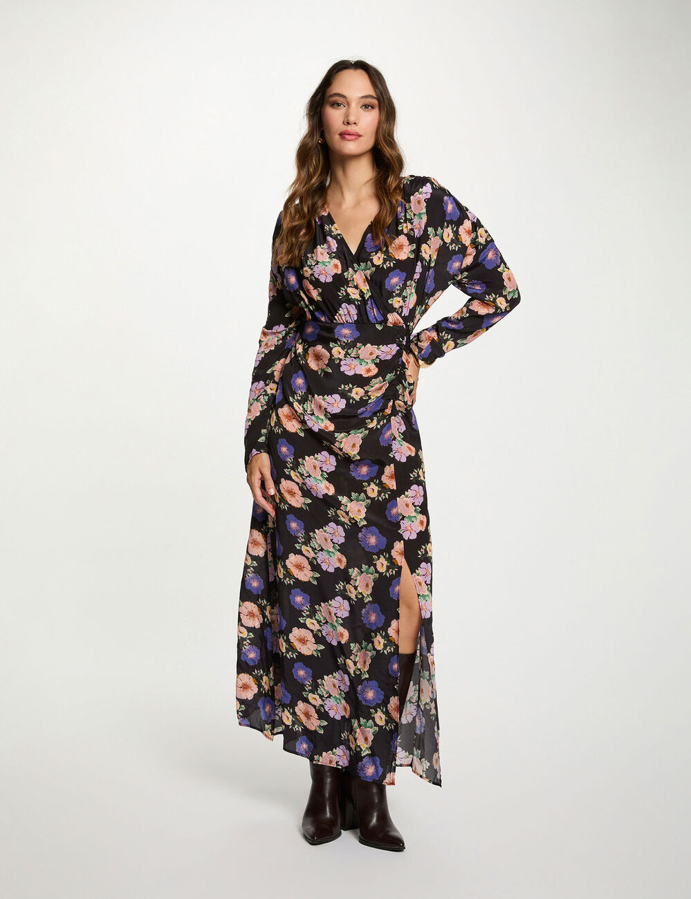 Vestido largo satinado multicolor mujer