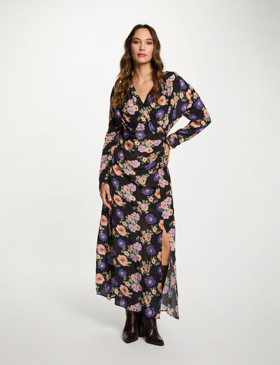 Vestido largo satinado multicolor mujer