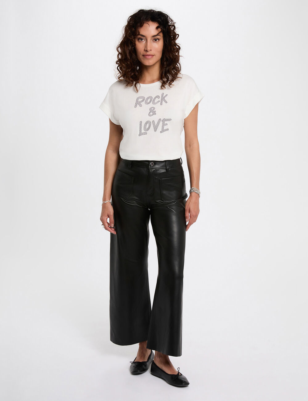 Camiseta corta con strass blanco mujer