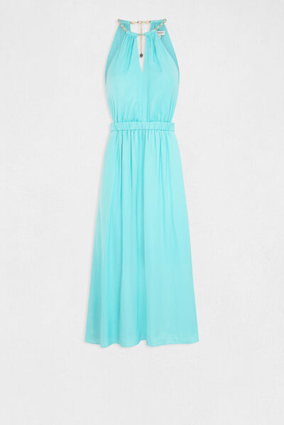 Vestido midi acampanado escote halter  mujer