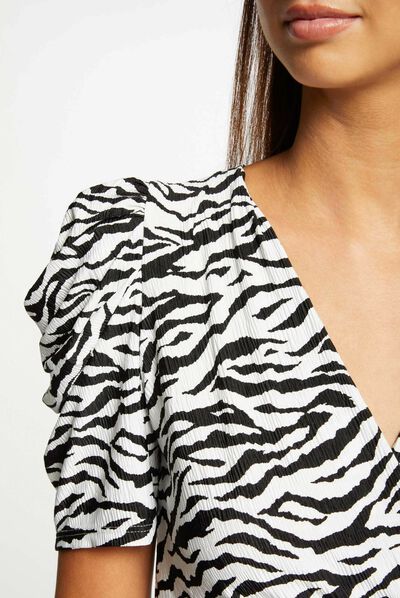 Camiseta manga corta estampado de cebra multico mujer