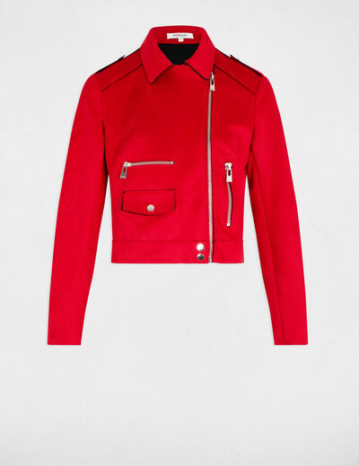Chaqueta corta antelina rojo mujer