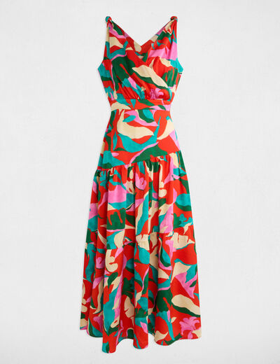 Vestido largo recto estampado multicolor mujer