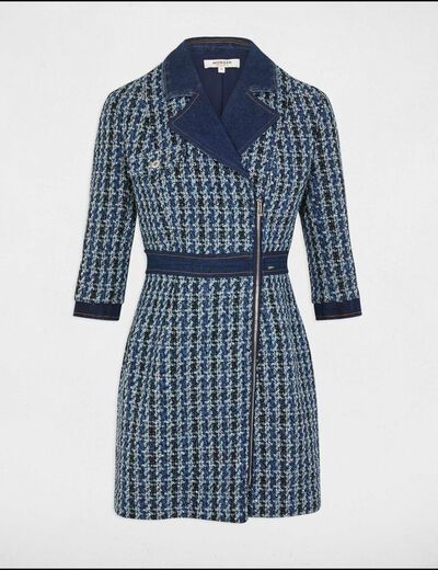 Vestido corto recto de tweed multicolor mujer