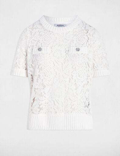 jersey manga corta encaje blanco mujer Jersey manga corta encaje blanco mujer