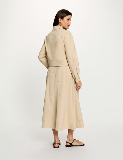 Chaqueta cropped con tachuelas beige mujer