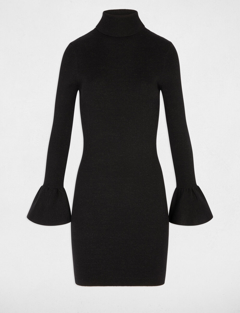 Vestido de punto con cuello alto negro mujer