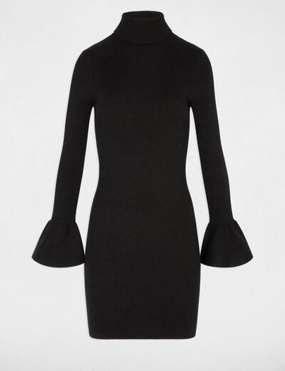 Vestido de punto con cuello alto negro mujer