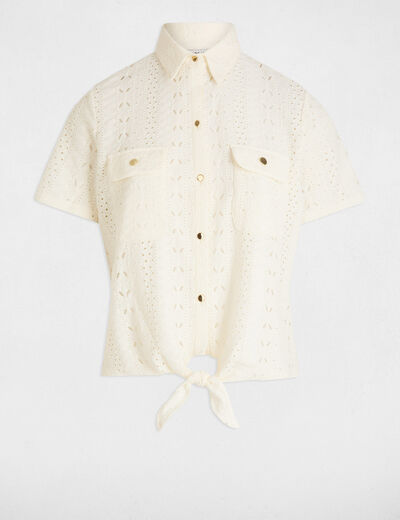 Camisa manga corta marfil mujer