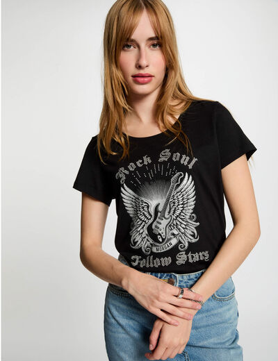 Camiseta con mensaje negro mujer