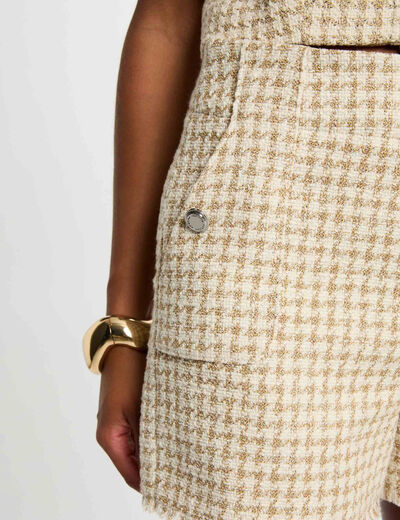 Short recto talle alto tweed multicolor mujer