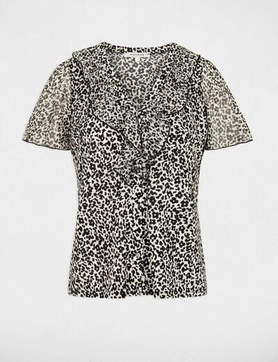 Blusa de gasa con cuello en v blanco mujer