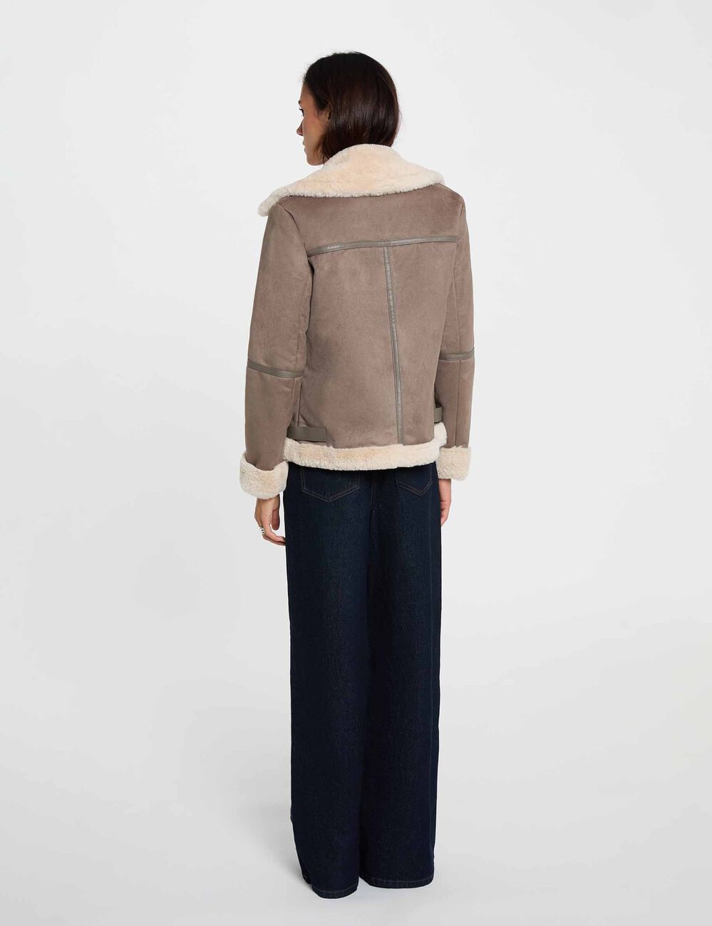 Chaqueta de antelina topo mujer