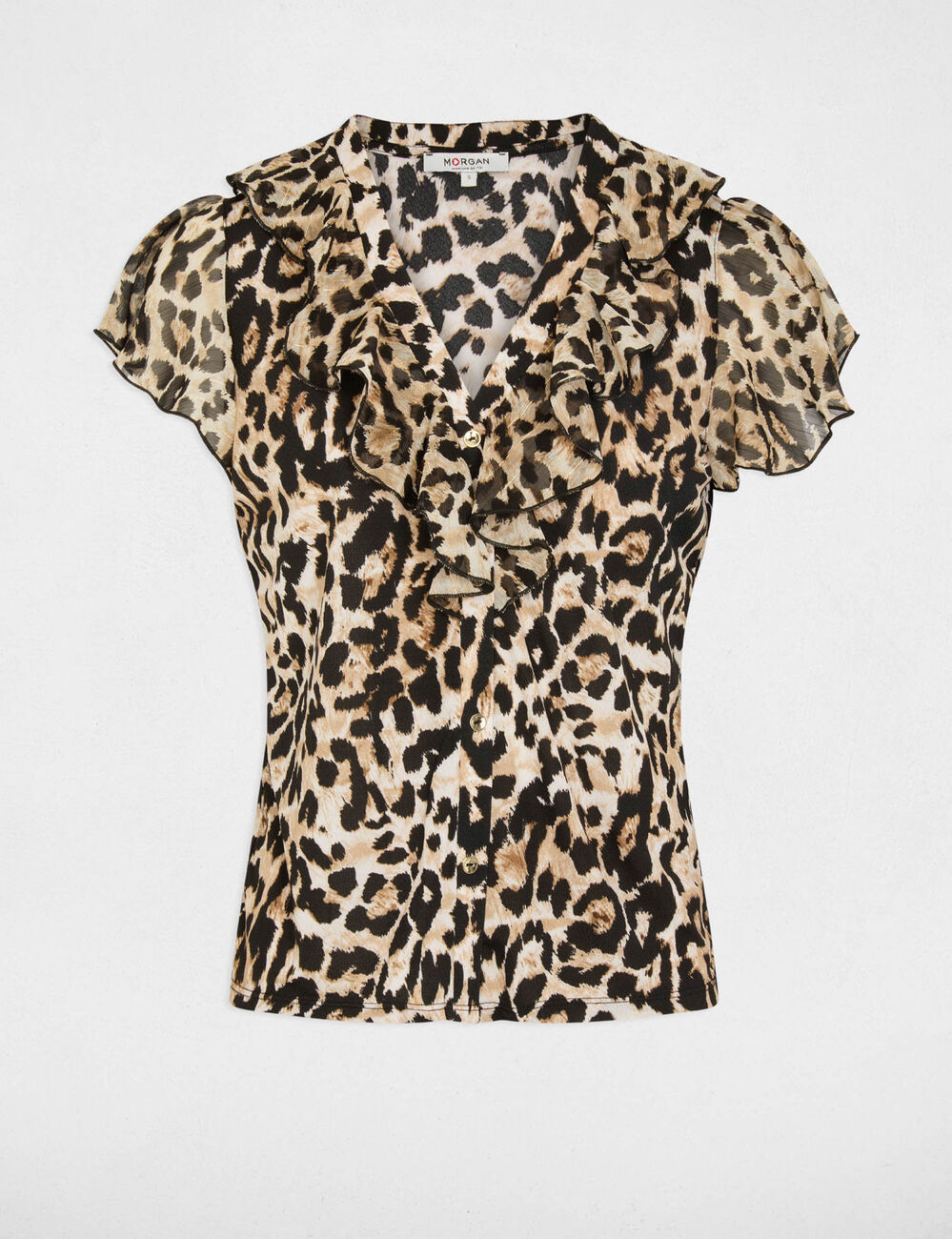Camiseta voile cuello en V multicolor mujer