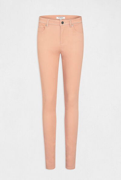 Pantalón slim con tachuelas rosa pastel mujer