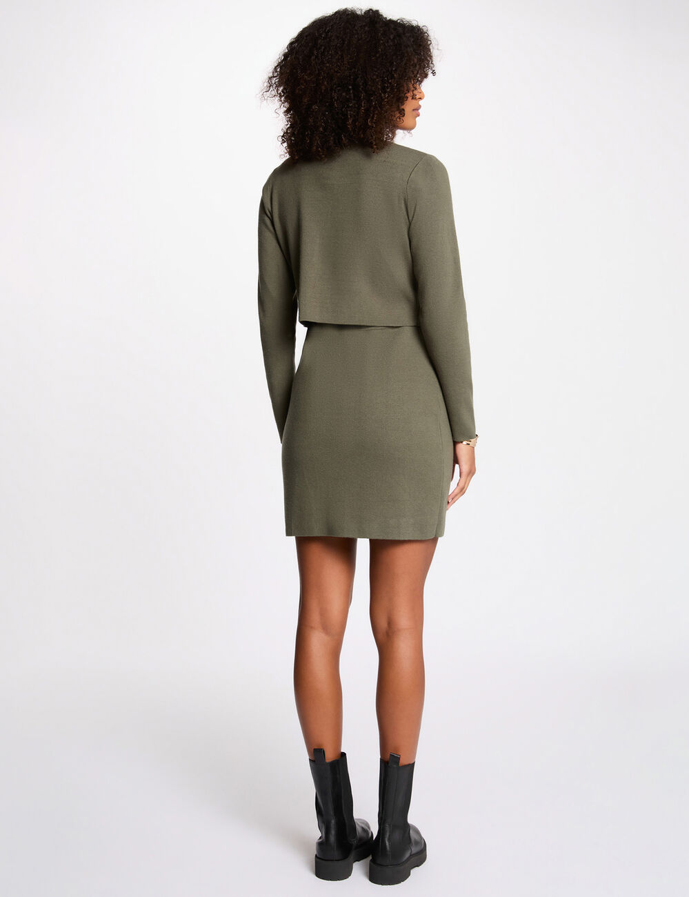 Vestido de punto efecto 2 en 1 verde caqui mujer