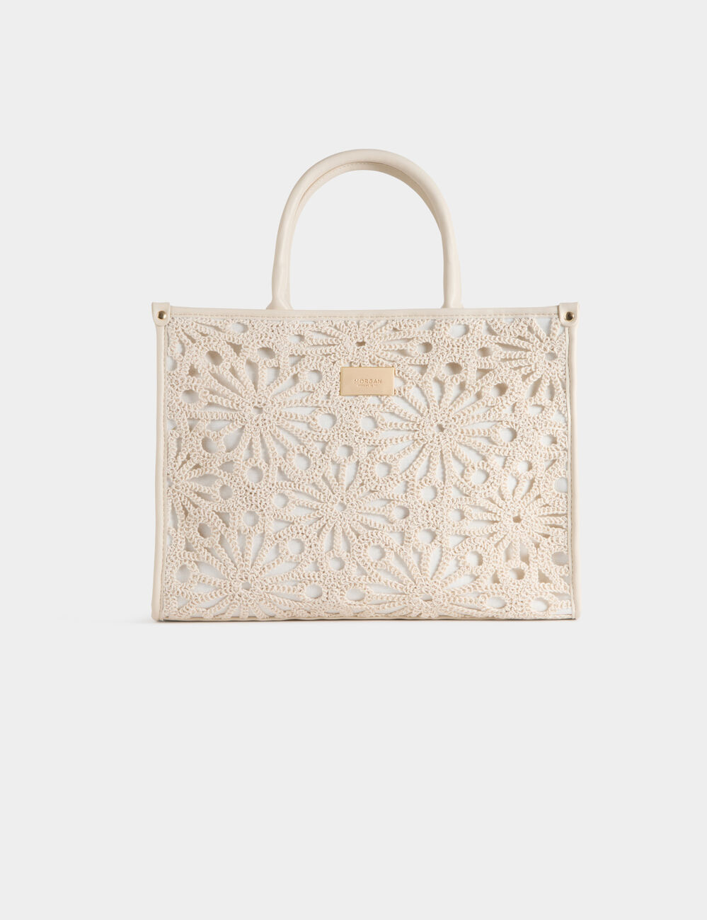 Bolso tote bordado marfil mujer