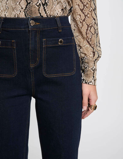Pantalón pernera ancha denim crudo mujer