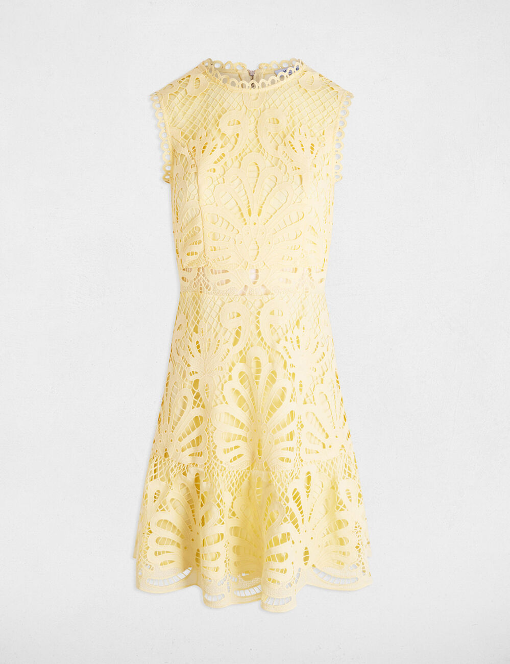 Vestido corto evas&eacute; encaje amarillo claro mujer