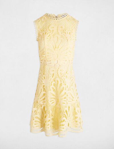 Vestido corto evas&eacute; encaje amarillo claro mujer