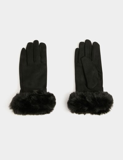 Guantes con detalles de pelo negro mujer