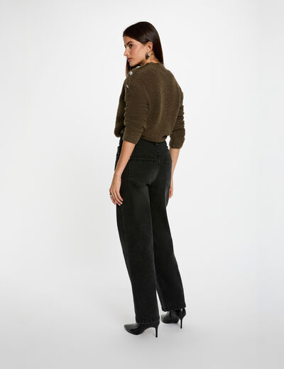 Jersey cuello alto y botones verde caqui mujer