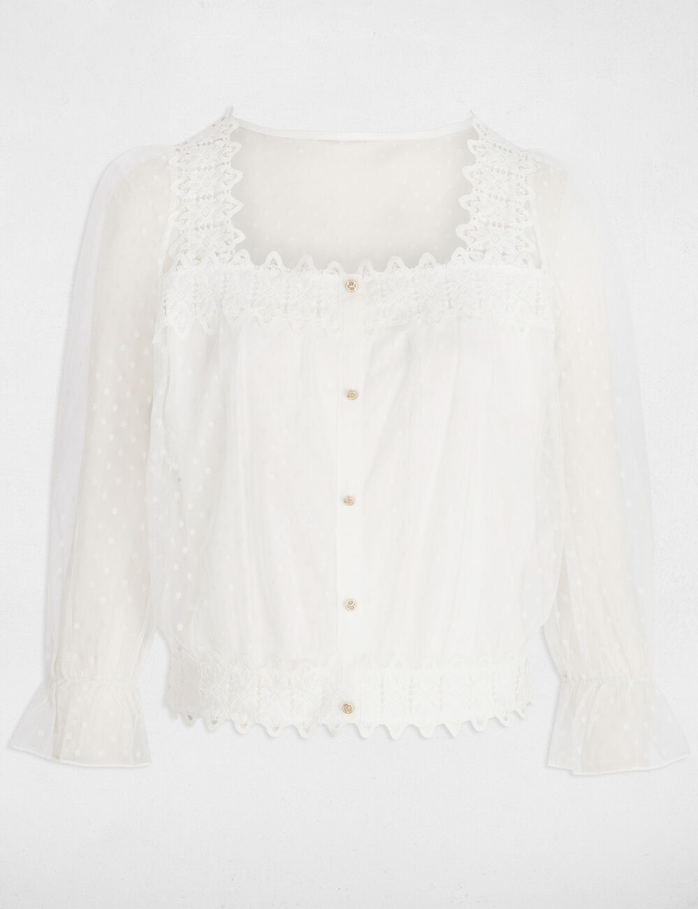 Camiseta manga 3/4 plumeti blanco mujer