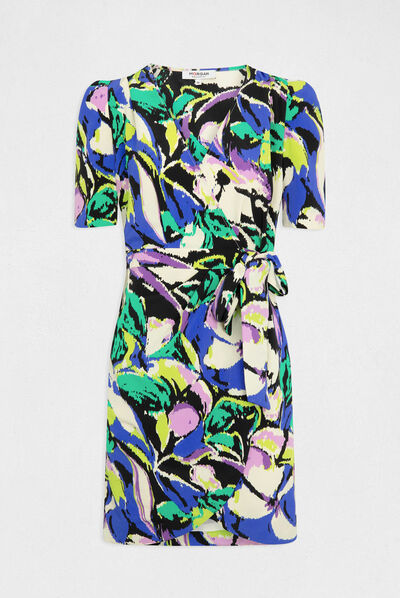 Vestido cruzado estampado abstracto multico mujer
