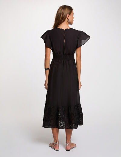 Vestido largo bordado negro mujer