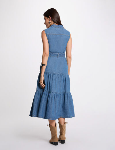 Vestido largo recto vaquero denim stone mujer