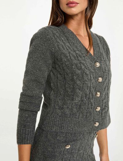 Vestido de punto con cuello en v gris oscuro mujer