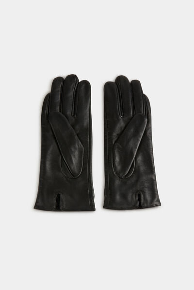 Guantes de cuero con adornos negro mujer