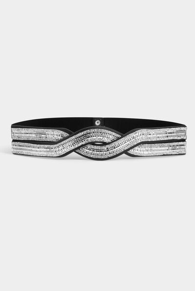 Cinturón elástico con strass negro mujer