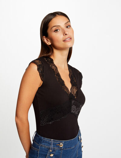 Top tirantes anchos con encaje negro mujer