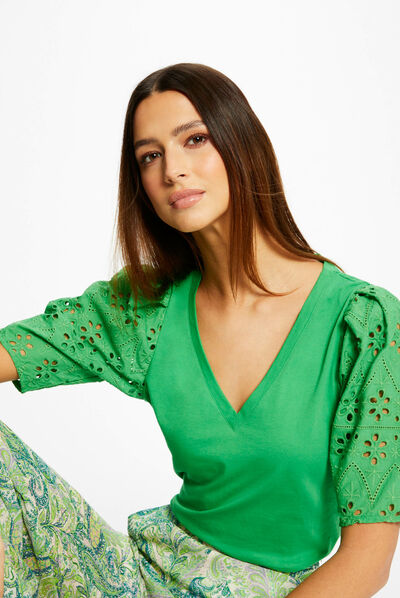 Camiseta de manga corta verde mujer