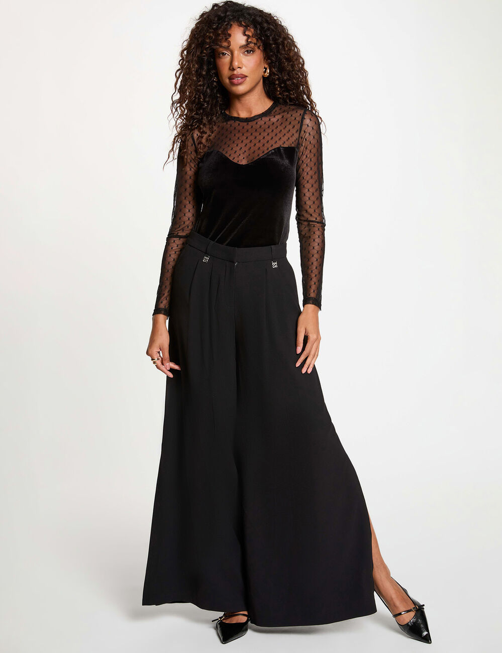 Camiseta de terciopelo con transparencia negro mujer