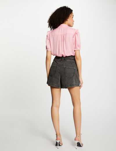 Blusa escote en V y volantes rosa medio mujer