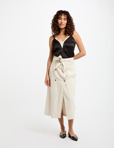 Falda midi con rayas beige mujer