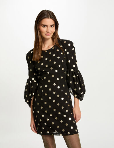Vestido entallado estampado negro mujer
