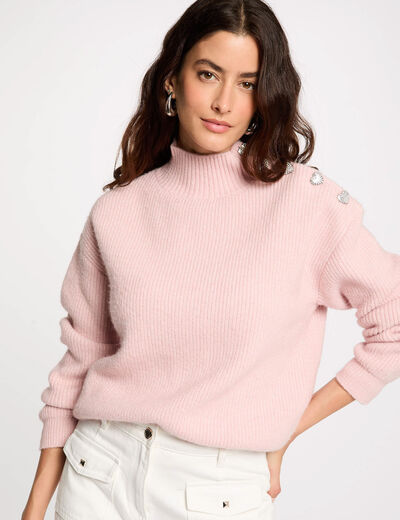Jersey manga larga con botones rosa claro mujer