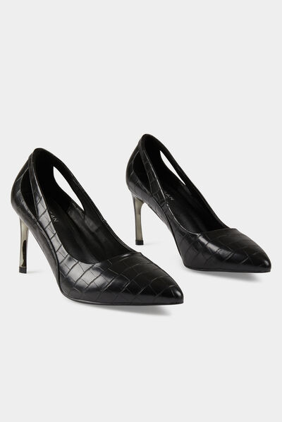 Zapatos efecto cocodrilo con aberturas negro mujer