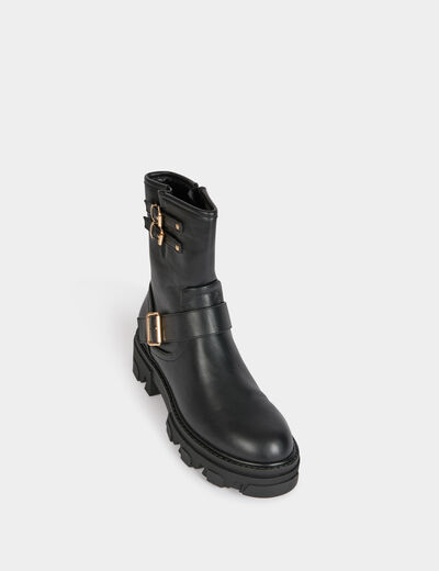 Botines biker con hebillas negro mujer