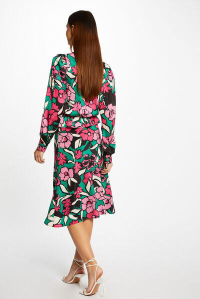 Falda evasé estampado floral multicolor mujer